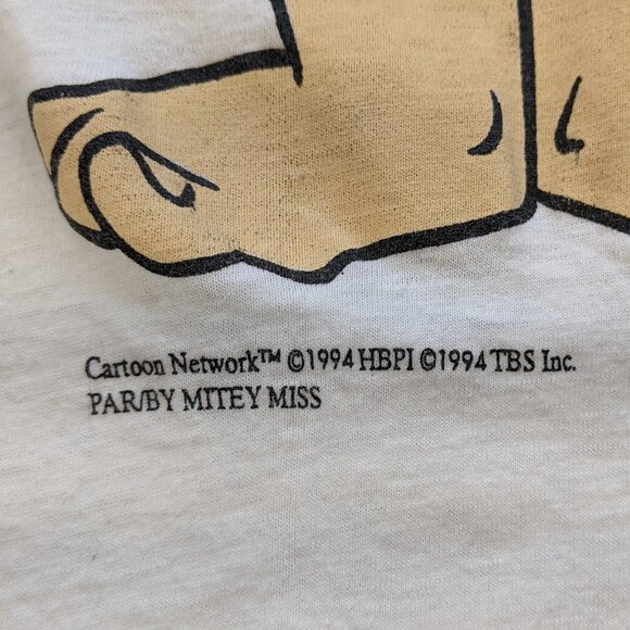 Vintage Cartoon Network T-Shirt AOP Flintstones Scooby Jetson Double-Sided 90s S - Picture 3 of 9